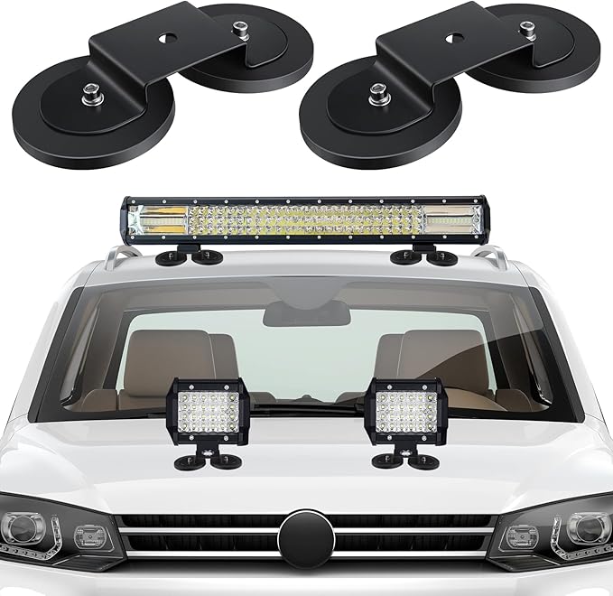 Shimeyao 2 Pcs Magnetic Base Light Bar Mounts Powerful Magnetic LED Light Bar Work Auxiliary Driving Lights on Hood Universal Magnet Mount Holder with Rubber Pad for SUV Off Road Truck Lamp Fog