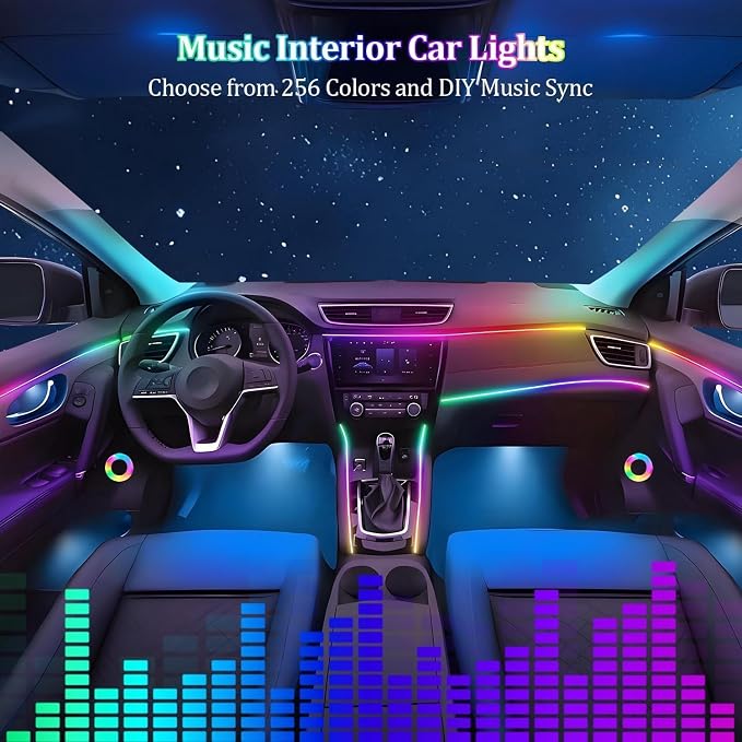 Interior Car LED Strip Lights, Acrylic LED Lights for Car with Dynamic Dreamcolor Chasing, Ambient Lighting Kits Music Sync Wireless APP and Remote Control (6 in 1) 175 inches 593 LEDs