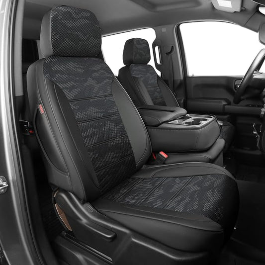 EKR Silverado Seat Covers Custom Fit for (Crew Cab) 2014 2015 2016 2017 2018 Chevrolet Silverado 1500 & HD 2500/3500 WT/LS/LT/LT/High Country/Custom,Faux Leather(Black/Gray Camo A122)