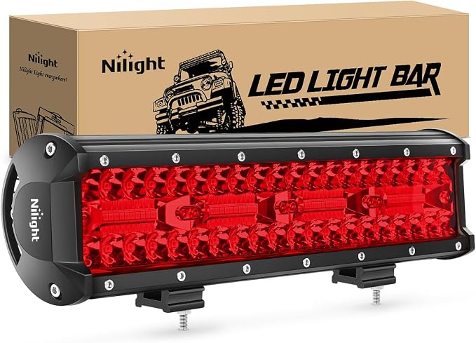 Nilight LED Light Bar 12 Inch 240W Red Pod Lights Triple Row Spot Flood Combo 30000LM Driving Boat Off Road Lighting for Trucks Pickup Golf Cart SUV ATV UTV 4x4 Van Camper Tractor