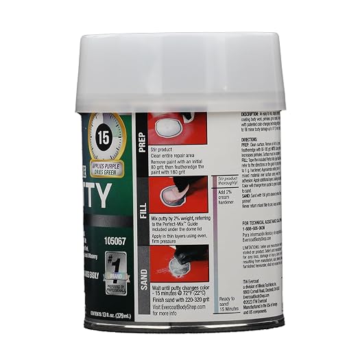 Evercoat Body Shop 105067 Pro-Grade Color-Change Putty for Filling Minor Dings, Scratches and Low Spots in Aluminum, Fiberglass & More, Easy Mix Hardener Included 13 Fl Oz.