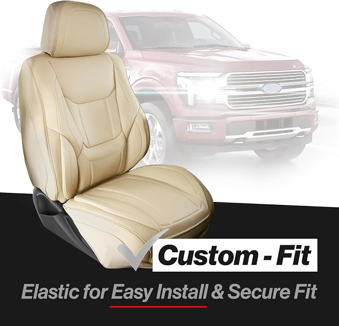Coverland Custom Truck Car Seat Covers Front Seats for [2005-2021 Frontier Crew, King Cab] - Protector Car Seat Cover Water Resistant Leather Memory Form Back Support Seat Cushion [Front-Beige]