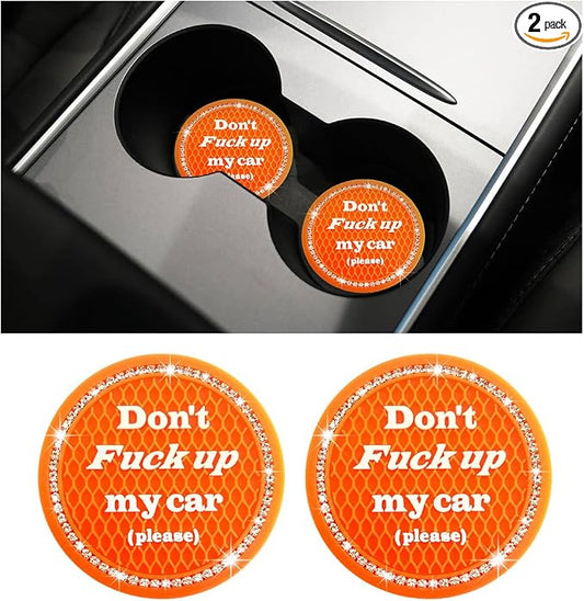 Ziciner 2 Pack Bling Car Cup Holder Coaster, 2.75 Inch Anti-Slip Auto Insert Cup Coaster, Crystal Car Drink Cup Mat Perfect for Women Girls, Universal Interior Decor Accessories (Orange)