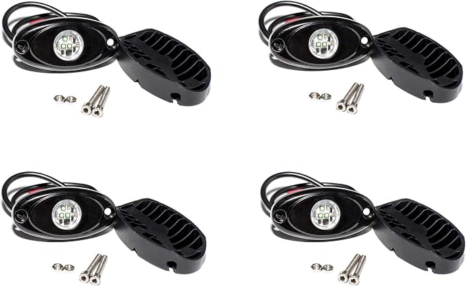 YONEDA 4 Pods Greem Rock Lights 6000K 3LED Bright LED Underglow Lights IP68 Waterproof for Trucks SUV UTV ATV RZR Car Boats Pickup Motorcycle