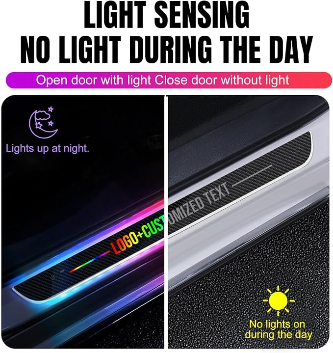 Custom Text Car Door Sill Lights with Auto Sensor, Personalized Logo Car Welcome Lights, USB Rechargeable, 7 Colors Magnetic Attachment Wireless Pedal Lamps, Gift Ideas for Men Women