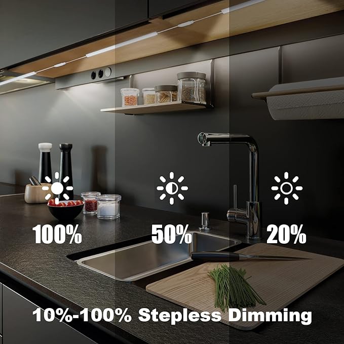 6PCS x 12 Inch Under Cabinet Lights Plug-in, Dimmable LED Under Cabinet Lighting, Cold White 6000K Under-Counter Light Fixtures with Memory Function, Under Counter LED Lights for Kitchen