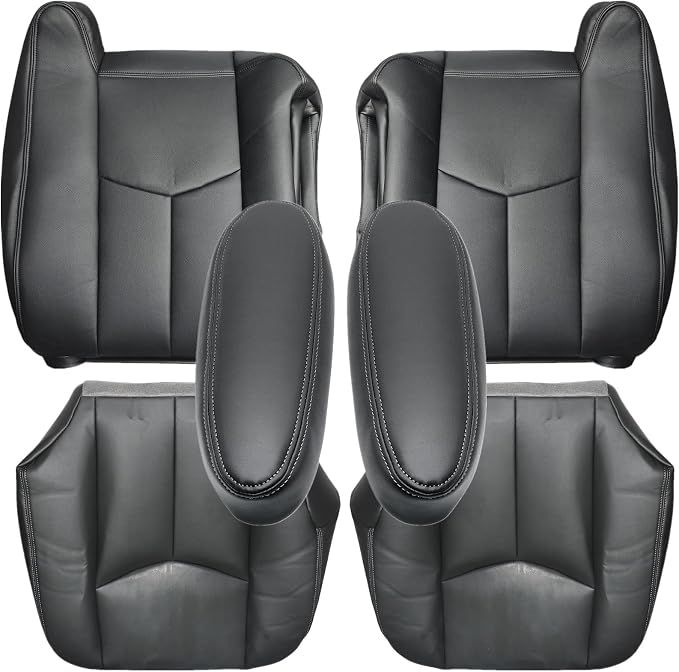 NLQR 6-Piece#692/69i Dark Gray Driver & Passenger Bottom+Top Lean+Armrest Replacement Microfiber Leather Seat Covers Custom Fit for Chevy Silverado Tahoe Suburban Avalanche GMC Sierra Yukon 2003-2006