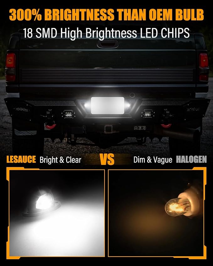 LESAUCE LED License Plate Light For Dodge Ram 1500 2500 3500 1994-2001, 6000K White, Tag Lamp Assembly Replacement, Pack of 2
