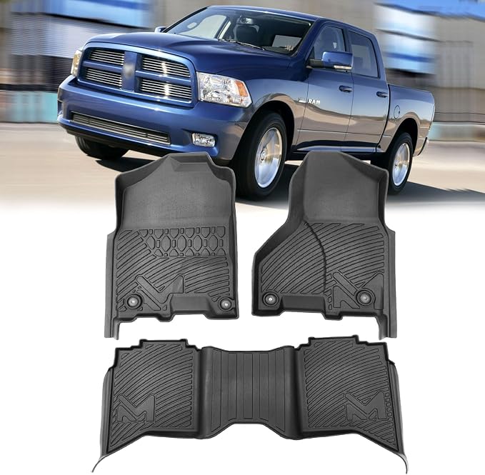 Floor Mats for 2013-2018 Dodge Ram 1500/2500/ 3500 Crew Cab, TPE Automotive All Weather Cover Protection Waterproof Floor Liner Front & Rear Row Full Set Car Mats for 19-24 Ram 1500 Classic Crew Cab