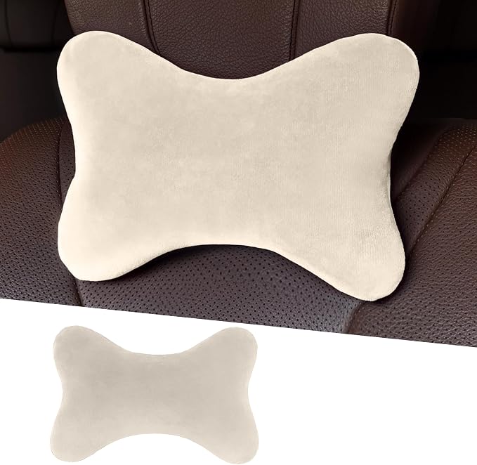 Car Headrest Pillow, Soft Comfortable Memory Foam Automotive Neck Pillow Cushion for Neck Pain Pressure Relief, Universal Fit (Beige)