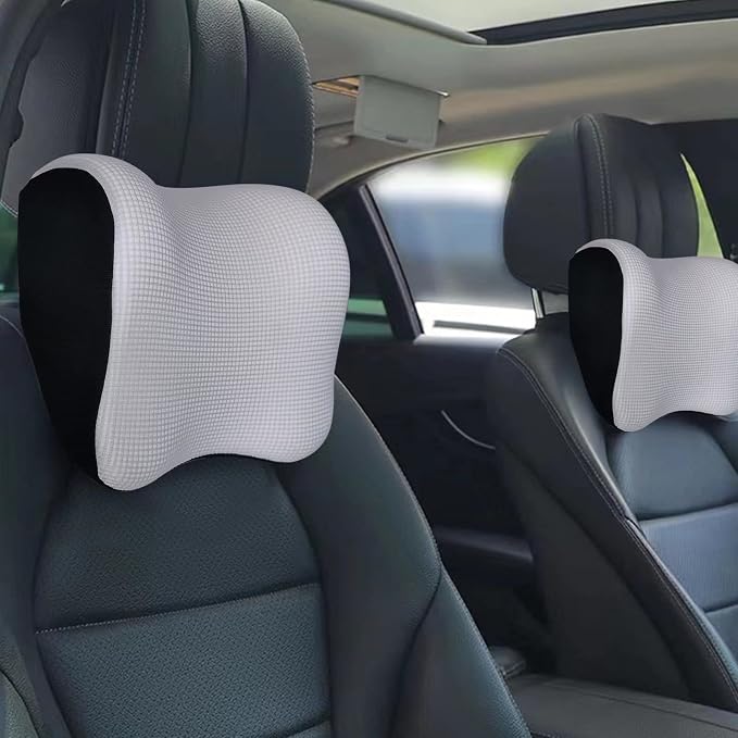 Car Headrest Pillow - Ultra Soft Neck Support for Driving, Adjustable Strap | 100% Memory Foam Car Pillow, Breathable Removable Cover & Ergonomic Design - Universal Car Neck Pillow(Moonlight-Silver, 1PC)