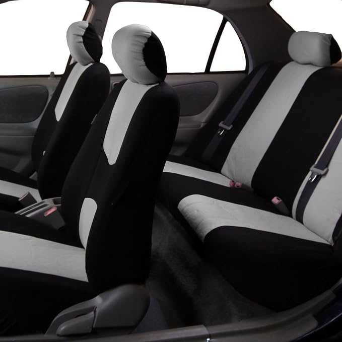 FH Group Car Seat Covers Full Set Cloth - Universal Fit Automotive Seat Covers, Low Back Front Seat Covers, Solid Back Seat Cover, Washable Car Seat Cover for SUV, Sedan and Van Gray