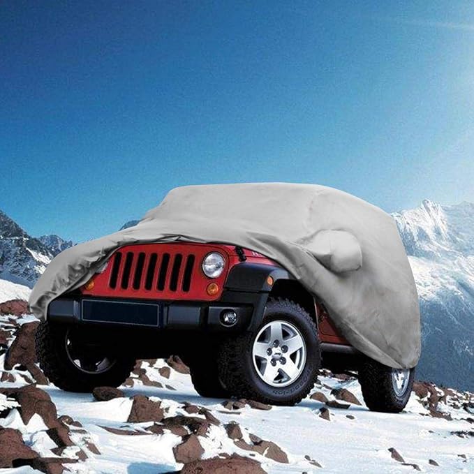 Leader Accessories Jeep Wrangler 2-Door Car Cover, Fits CJ,YJ, TJ,&JK | Waterproof, Breathable & Windproof Protection Against Rain, Snow, UV & Dust, Xtreme Guard Full Cover for Indoor & Outdoor Use