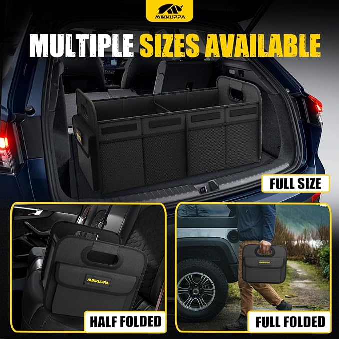 MIKKUPPA Car Trunk Organizer - 70L Collapsible Trunk Organizer with Reinforced Handles for Groceries, Car Storage Organizers for SUV Auto Truck Van with Non Slip Bottom (Black)