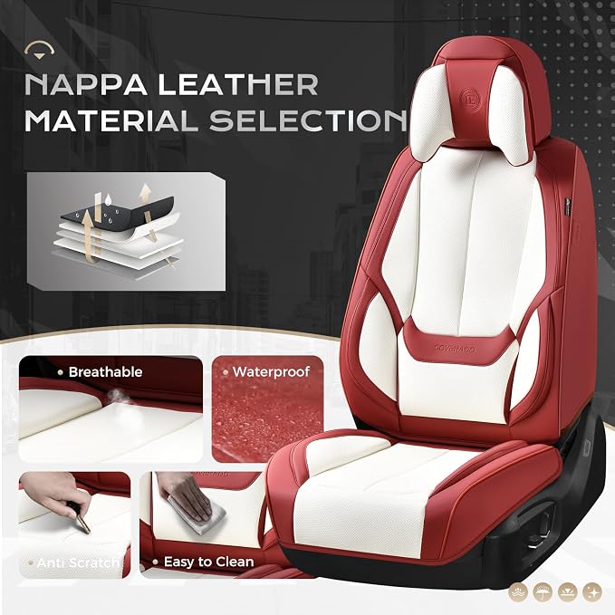 Coverado Car Seat Covers, Seat Covers for Cars, Waterproof Leather Auto Seat Protectors, Leather Car Seat Cushion, Car Interiors Accessories Universal Fit for Most Cars