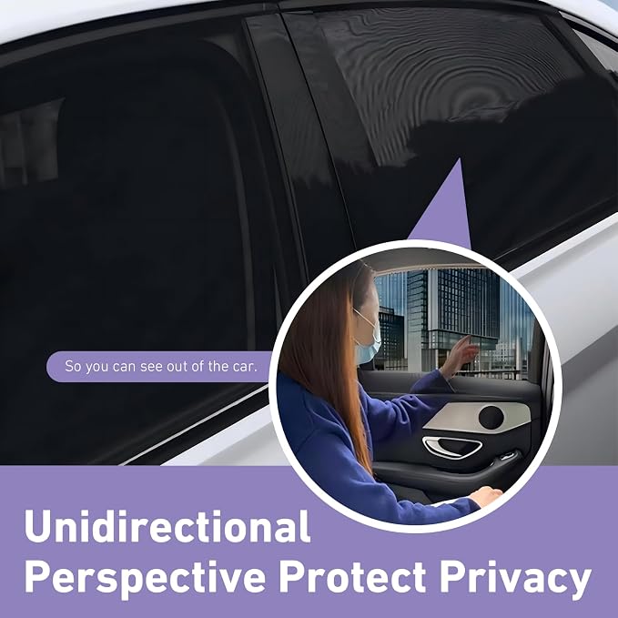 4PCS Car Window Shades, Mesh Side Window Sun Shade, Stretchy Front Rear Window Screen Covers, Breathable Mesh Sunshade for Camping, Heat Block Anti-UV Rays, Privacy, Universal for Sedan (CAR)
