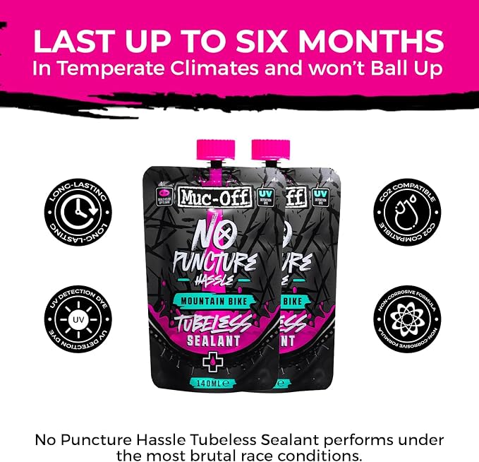 Muc-Off No Puncture Hassle Tubeless Sealant - Advanced Bicycle Tyre Sealant with UV Tracer Dye That Seals Tears and Holes Up to 6mm