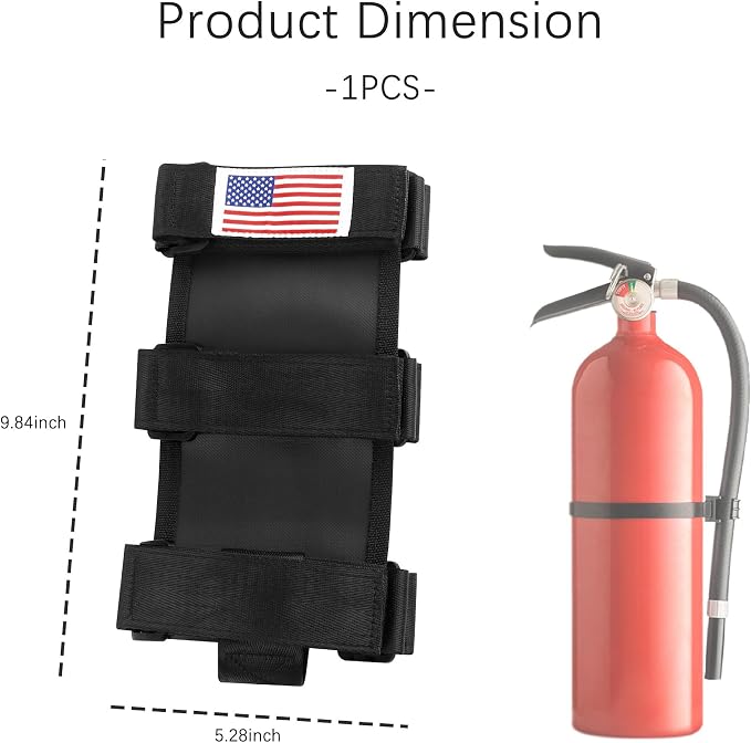 OFBAND Roll Bar Car Fire Extinguisher Mount with American Flag,Fire Extinguisher Holder with Adjustable Straps for Fixing,Universal Car Accessories for Vehicle