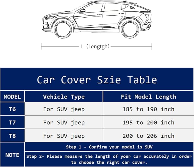 Car Cover Waterproof All Weather,Car Covers for Automobiles with Driver Door Zipper,Outdoor Car Cover Rain,Snow and UV Protection with Waterproof Adhesive Strip, Fit SUV-Length 195" to 200"