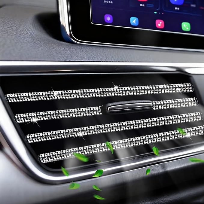 NBTEPEM Bling Car Air Conditioner Decoration Strip for Vent Outlet, 10 PCS Universal Rhinestone Car Vent Outlet Trim Decorations, Bling Interior Accessories for Women and Girls (Silver)