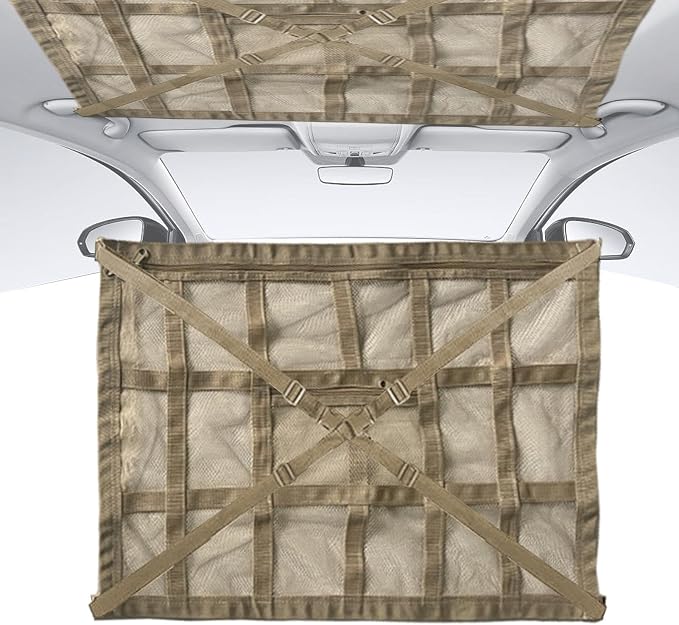 Car Ceiling Cargo Net, Strengthen Load-Bearing Car Roof Storage Organizer,Reduce Sagging of Car Roof Mesh Storage Organizer,Camping Gear Must Haves Cargo Net for Car