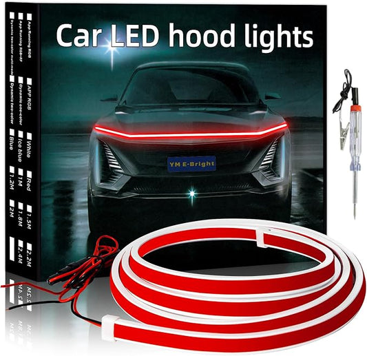 YM E-Bright Led Hood Light Strip Exterior Led Strip Lights for Cars Waterproof Flexible DRL Dynamic Scan Start Up Hoodbeam Kit Daytime Running Lights for Car, Truck, SUV, 12V 70inch, Red, 1 Set