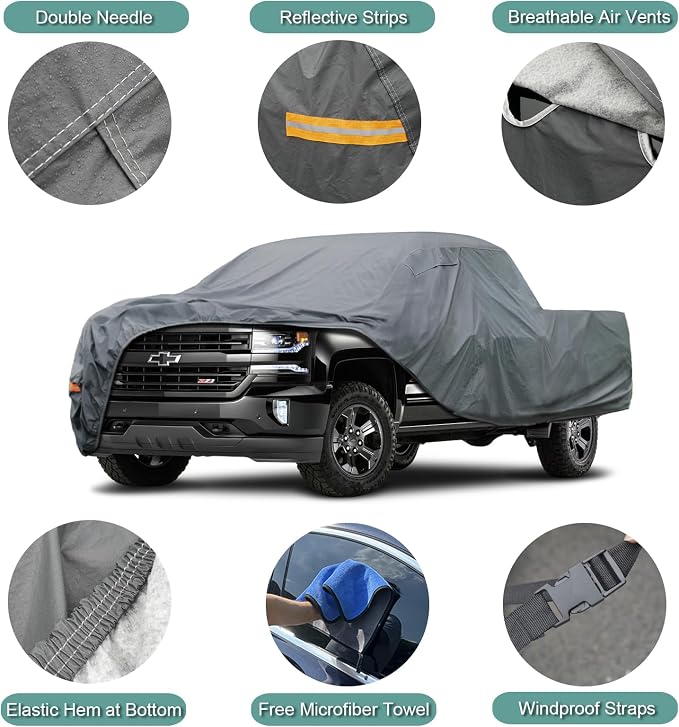 GUNHYI 16 Layers Truck Cover Waterproof All Weater, Heavy Duty Outdoor Pickup Truck Cover for Ford F-Series F-150, Toyota Tundra, RAM 1500 2500 3500, Nissan Titan etc. Length up to 248 inch.