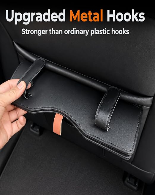 COZILO Leather Car Trash Can, Leak-Proof Odor-Lock Car Garbage Can with 60 Liners, Magnetic Closure & Liner-Hold, Storage Pocket, Metal Hooks, Hanging Car Trash Bin for SUV Sedan Truck, Black
