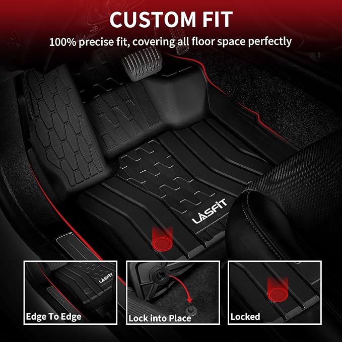 LASFIT All Weather Floor Mats for Lincoln Continental 2017-2020, Black | All Weather, TPE, Tall Walls, 3D Custom Fit, Non-Slip, Easy Clean, Tool-Free Install, Safe Pedal Clearance