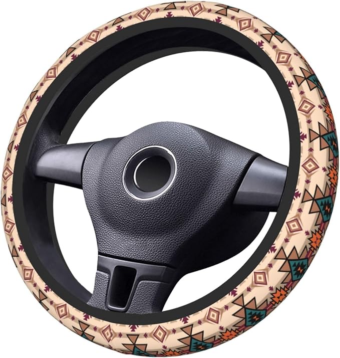 Retro Tribal Aztec Native Steering Wheel Cover For Women Men Girls Car Accessories Decor Anti-Slip Neoprene Auto Steering Wheel Covers Protector Universal 15 Inch