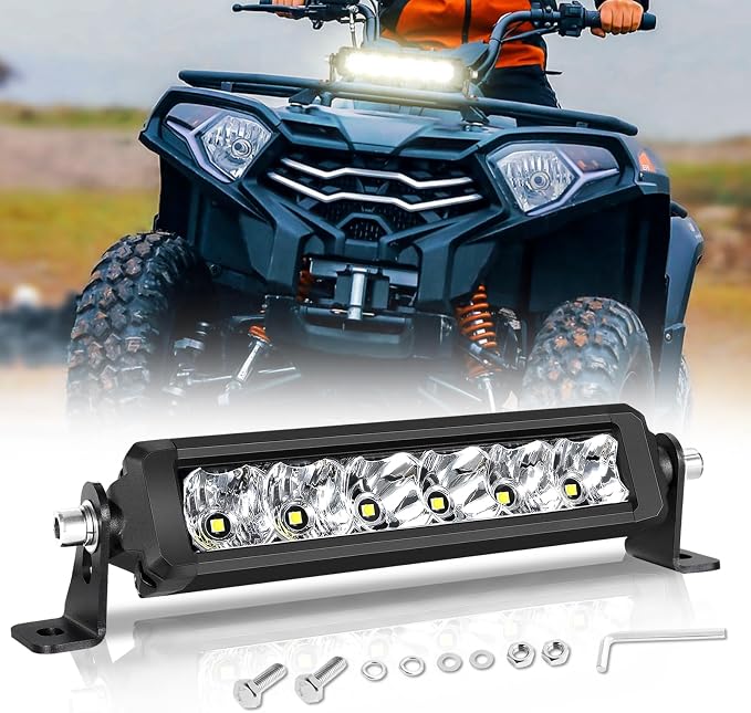 8 Inch Light Bar Slim Screwless 8" Single Row LED Light Bar Spot Flood Offroad Driving Lights Bumper Mount for ATV UTV Dirt Bike Truck Pickup Wrangler F150