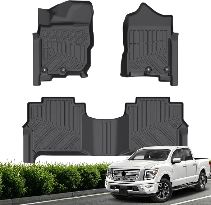 Floor Mats for Nissan Titan 2017-2024 CrewCab with Rear Under Seat Organize | All Weather TPE Floor Liners Custom Fit Titan Heavy Duty Car Mats 1st & 2nd Mat Accessories Odorless Anti Slip Black
