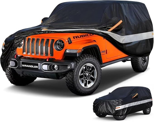10 Layers Car Cover Custom Fit for Jeep Wrangler 4Door 4dr, Waterproof All Weather for Automobiles, Outdoor Full Cover Sun Dust Rain Protection with Cotton. Black