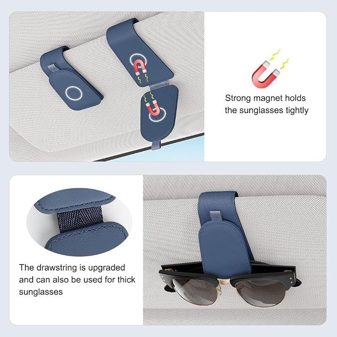 Sotfamily Sunglass Holder for Car Visor, Blue, 2 Packs | Suede Cloth, Magnetic, Organizer for Car Accessories