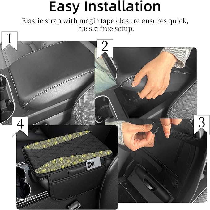 NBTEPEM Bling Car Center Console Cover, Leather Middle Console Cover with 2 Storage Bags, Universal Arm Rest Cover Protector, Bling Car Accessories Interior Fit for Most Vehicles, Yellow Diamond