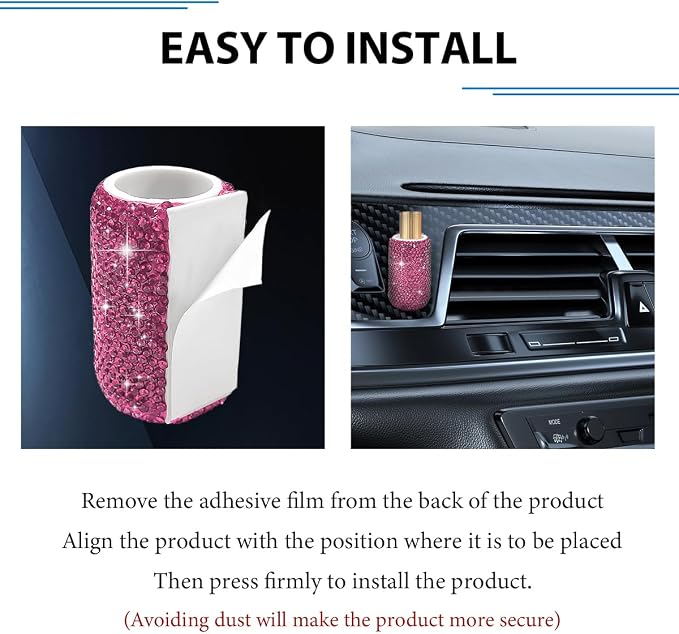 DXNQ Upright Car Lipstick Holder, Bling Strong Adhesive Upright Lipstick Organizer Vehicle Lip Balm Holder, Sparkling Rhinestone Auto Interior Insulating Lip Balm Mount for Women (Pink)