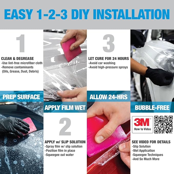 3M Clear Paint Protection Film, 8 mil PPF Vinyl Wrap with Self-Healing Technology, UV Protection, Non-Yellowing, Scratch Resistant, Glossy Finish (6 x 24in)