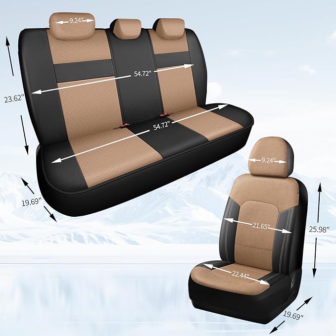 HChengkikz Front Car Seat Covers, Air Mesh, Breathable (Black + Beige) | Airbag Compatible, Automotive Comfort Protection, Universal Fit for Most Cars,Trucks,SUVs