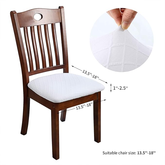Fuloon Stretch Chair Seat Covers 6 PCS, Removable Washable Dining Chair Covers Anti-Dust Dining Room Seat Cushion Slipcovers (6, White)
