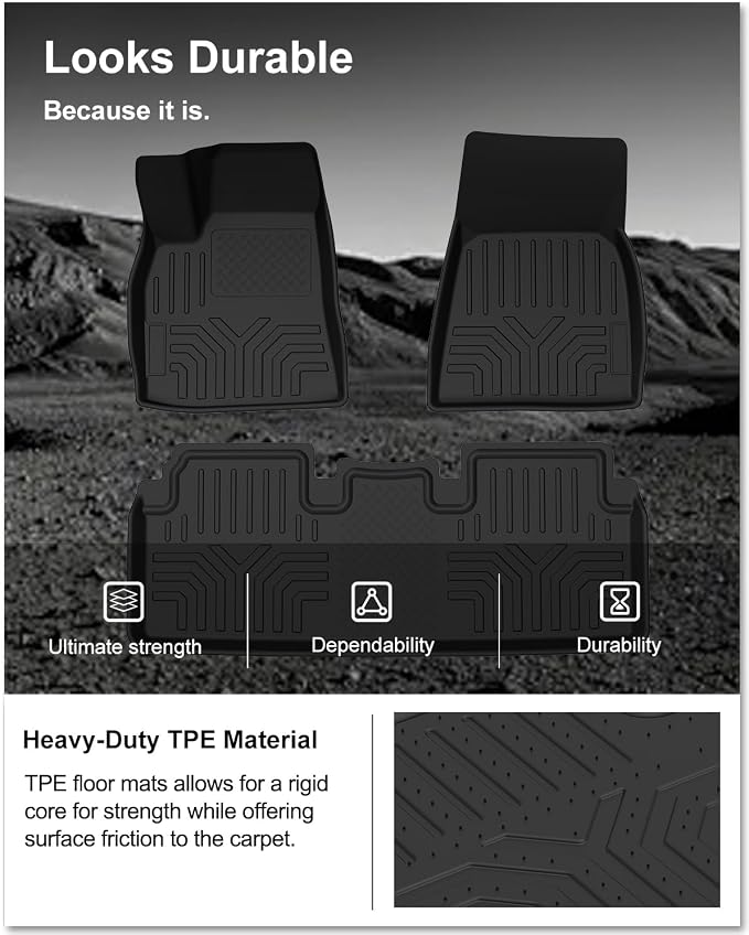 Kiwi Master Floor Mats for 2012-2020 Tesla Model S | Custom Fit All Weather Car Mats, Heavy Duty TPE Floor Liners, Front & Rear 2 Row Set, Black