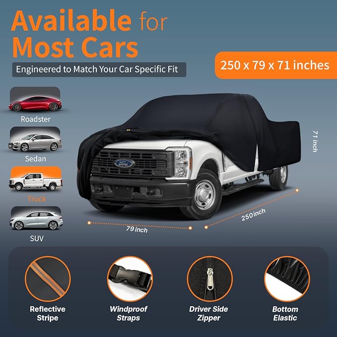 Truck Cover Outdoor Pickup Car Covers(Length up to 250 inch) Universal Fit for Nissan Frontier,Ford F150,Chevy C10,GMC Canyon Sierra 1500,Colorado,Ram 1500.