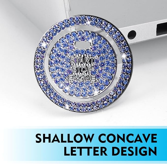 Crystal Rhinestone Car Engine Stop Decoration Ring Sticker, Sparkling Rhinestone Push Start Button Decorative Cover, Bling Interior Accessories for Women, Universal for Most Car (Blue)