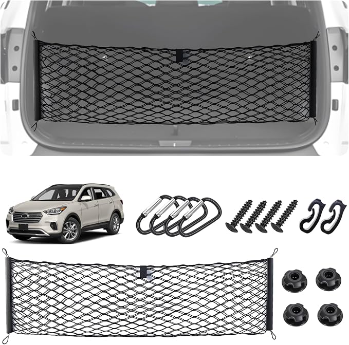 Envelope Style Cargo Net for 2024 2025 2026 Hyundai Santa Fe Accessories, Rear Trunk SUV Mesh Cargo Net, Upgraded 5mm Bungee & Double-Layer Nylon Storage Tailgate Netting Grocery&Tools Organizer