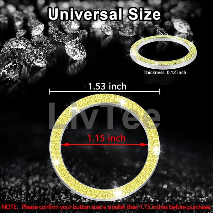 LivTee 2 PCS Crystal Double Rhinestone Car Engine Start Stop Decoration Ring, Bling Car Interior Accessories for Women, Push to Start Button Cover Sticker, Automotive Decals, Lemon Yellow