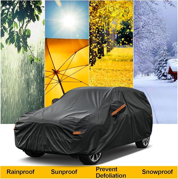 Kayme Hatchback Car Cover for Automobiles All Weather Waterproof, Outdoor Cover Sun Rain Protection, with Lock and Zipper Door, Universal Fit Ford Focus, Mazda 3 Hatchback (Up to 177 Inch) H7/Black