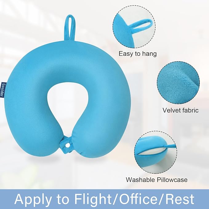 Neck Pillow for Travel Comfortable Travel Pillows U Shape Memory Foam Airplane Pillow Support Neck and Head Portable Neck Pillows Suitable for Airplane, Trains, Self-Driving Cars, Lake Blue Color