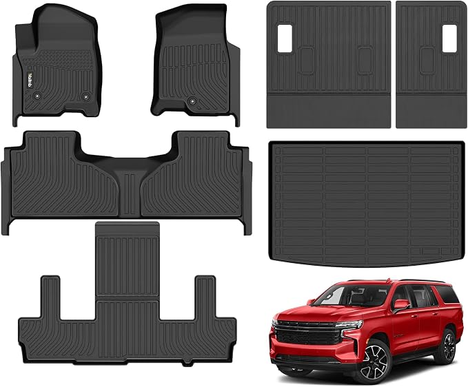 Wailtnb-All Weather Floor Mats Cargo Liner Backrest Mat for Chevrolet Suburban 7-Seats 2021-2025 2026/GMC Yukon XL with 2nd Bucket Seats Custom Fit Chevy Suburban Durable Accessories for Suburban