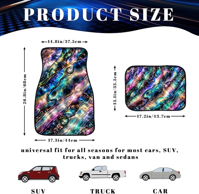 Abstract Car Floor Mats Set of 4 Iridescent Holographic Marble Flow Automotive Foot Mats Rugs Carpet for Car Non-Slip Auto Car Accessories Universal Fit for Car SUV Truck Van