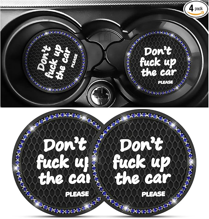2 Pack Bling Car Coasters for Cup Holder, Crystal Rhinestone 2.75 in Cup Holder Coaster, Silicone Anti-Slip Insert Cup Mats for Women, Interior Accessories Universal for Most Cars (Black/Blue) | Universal fit, most vehicles/SUVs/trucks, silicone base, ...