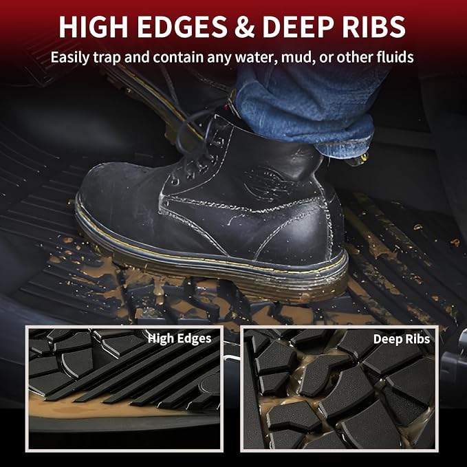 LASFIT Floor Mats for Jeep Grand Cherokee 2013 2014 2015 | for Dodge Durango 2013-2015, Not for 6-seat, All Weather, TPE, Custom Fit, Car Mats, Floor Liners, 1st & 2nd Row, Black